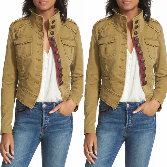 Free People Military Jacket Shrunken Officer Gold - Picture 3 of 11